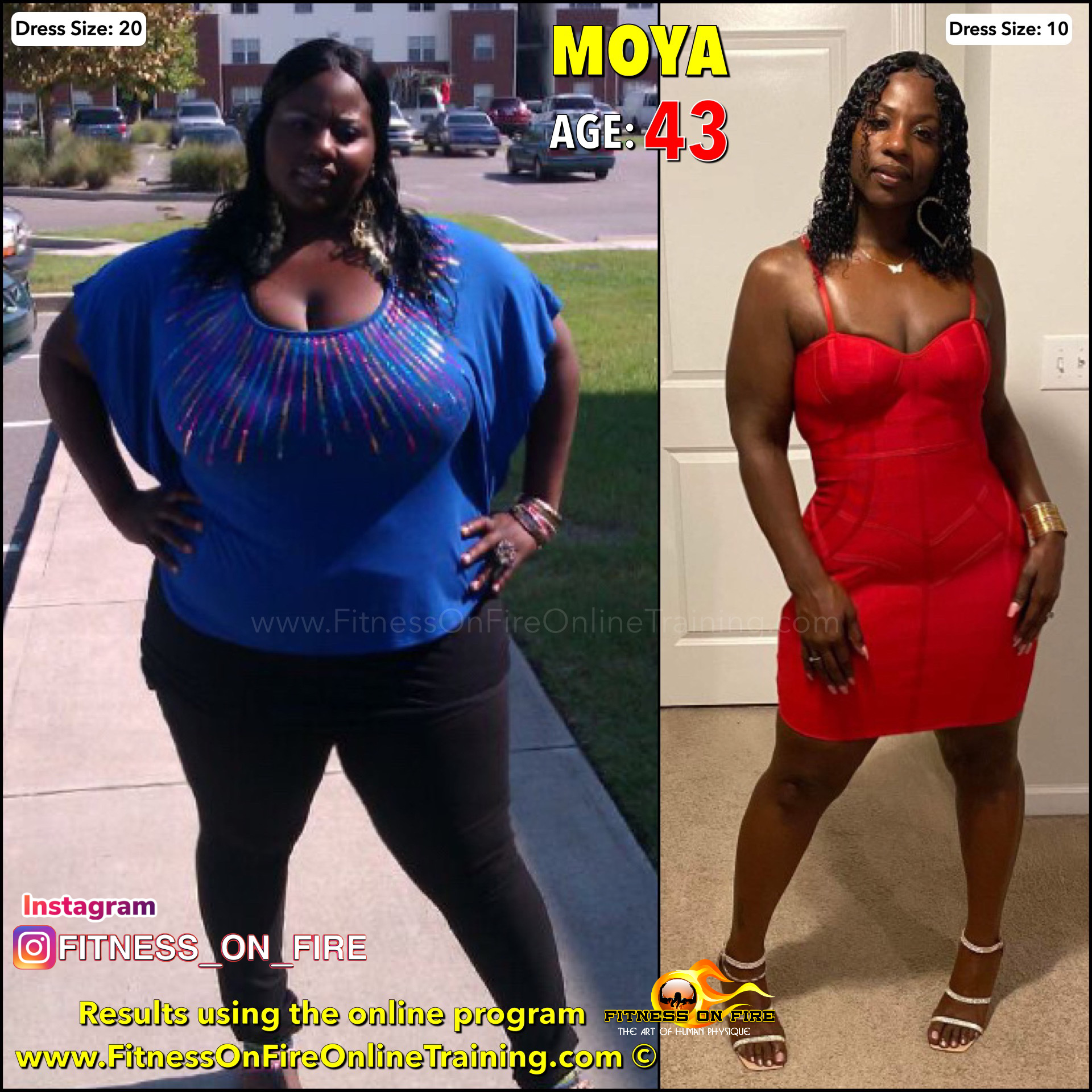Moya, a 43-year-old woman, achieved an amazing body transformation using  the Fitness on Fire online training program. - Fitness On Fire Online  Training