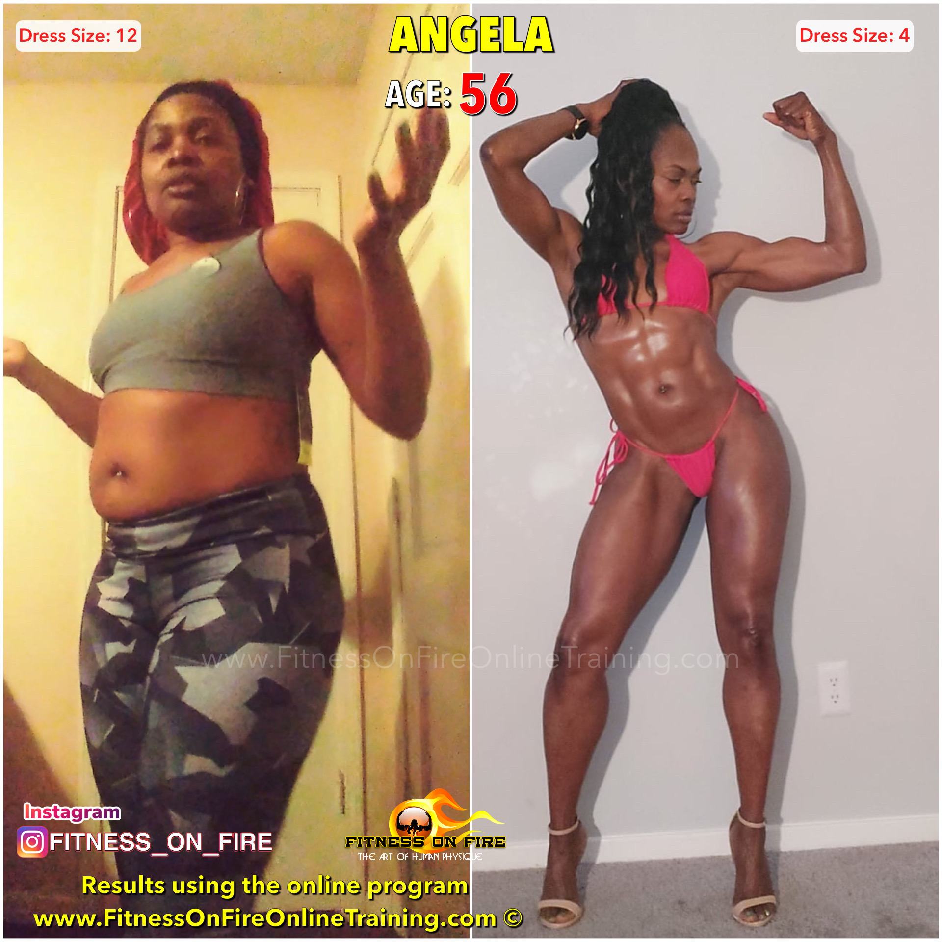 56 YEAR OLD ANGELA'S AMAZING ONLINE BODY TRANSFORMATION USING THE FITNESS  ON FIRE ONLINE TRAINING PROGRAM - Fitness On Fire Online Training
